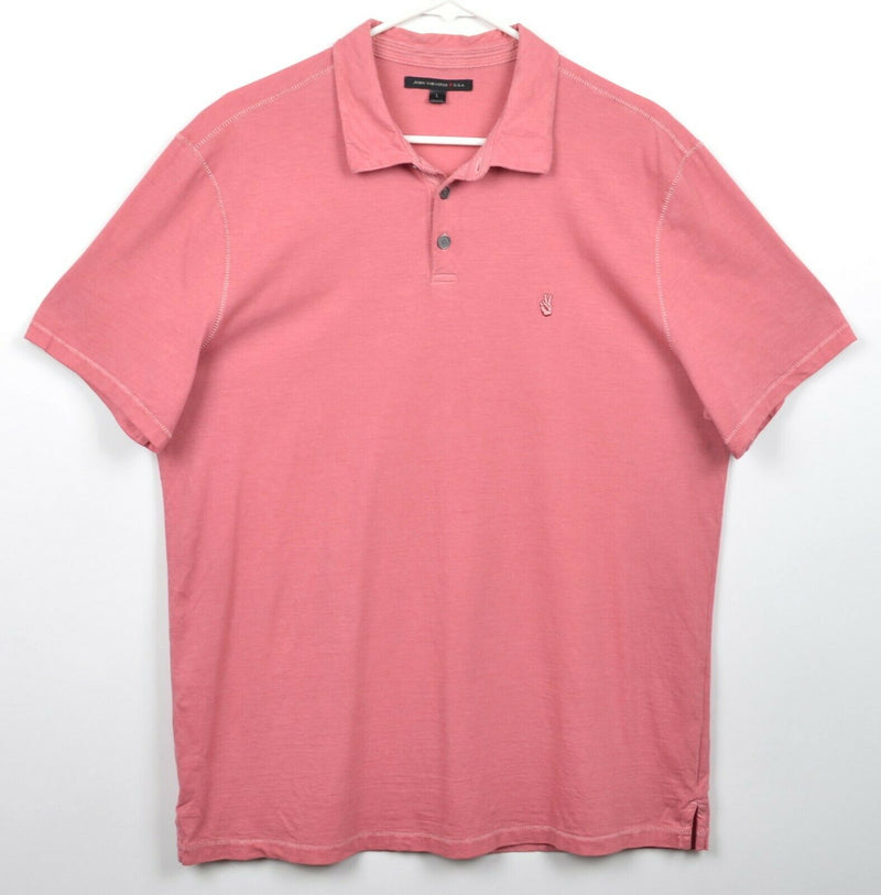 John Varvatos USA Men's Sz Pink Peace Sign ✌️Logo Embroidered Polo Shirt