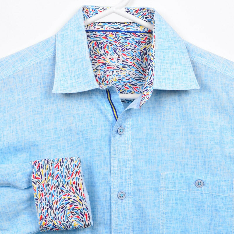 Bugatchi Uomo Men's Small? Shaped Fit Flip Cuff Colorful Blue Button-Front Shirt