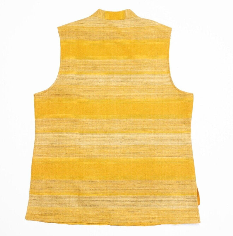 Fabindia Kurta Shirt 42 Men's Silk Sleeveless Yellow/Orange Striped Woven