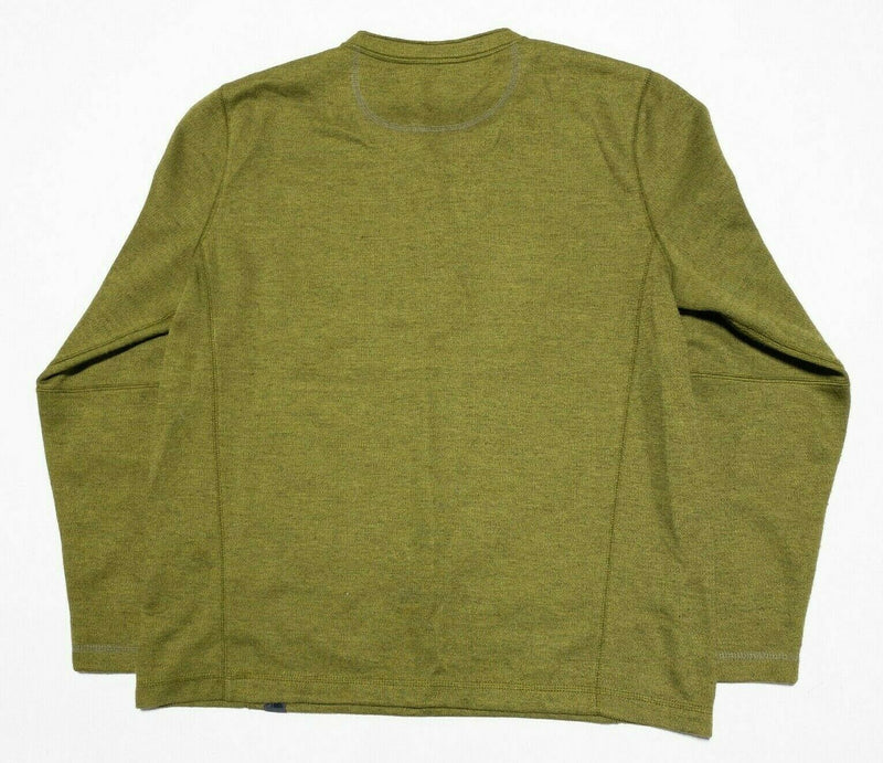 L.L.Bean Men's Large Polyester Wool Blend Henley Collar Elbow Pads Green Sweater