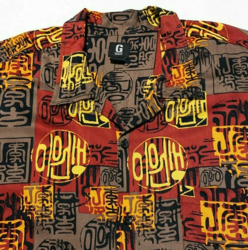 Guess Hawaiian Shirt 2XL Men's Rayon Vintage 90s Oriental Geometric Red Aloha
