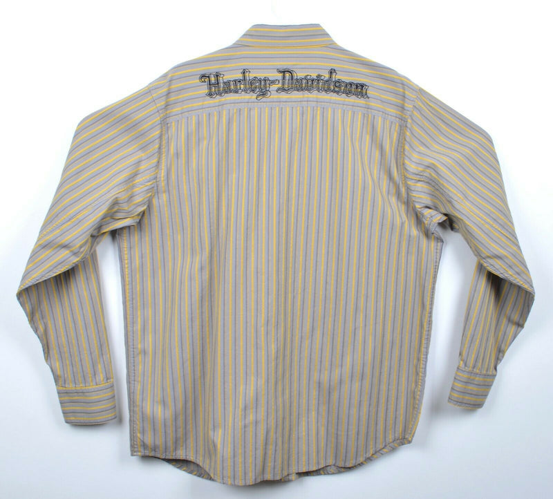 Harley-Davidson Men's Sz Large Gray Yellow Striped Garage Mechanic Biker Shirt