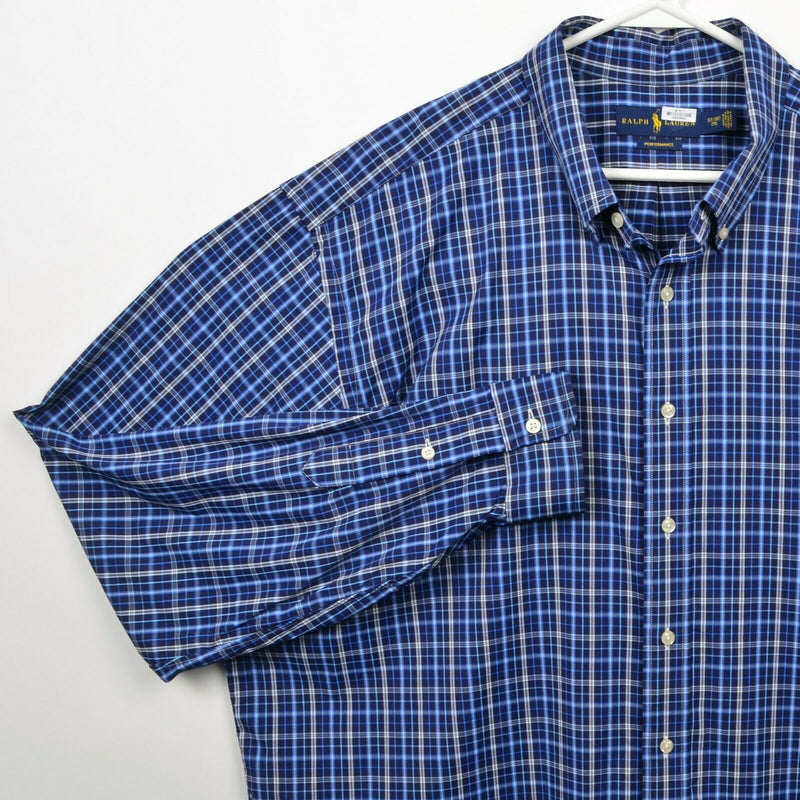 Polo Ralph Lauren Performance Men 2XLT (2XL Tall) Nylon Wicking Blue Plaid Shirt