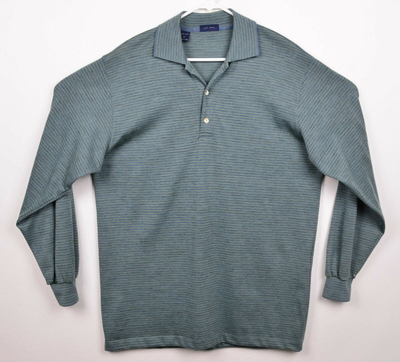 Jeff Rose Men's Sz Medium 100% Wool Green Blue Striped Collared Shirt Sweater