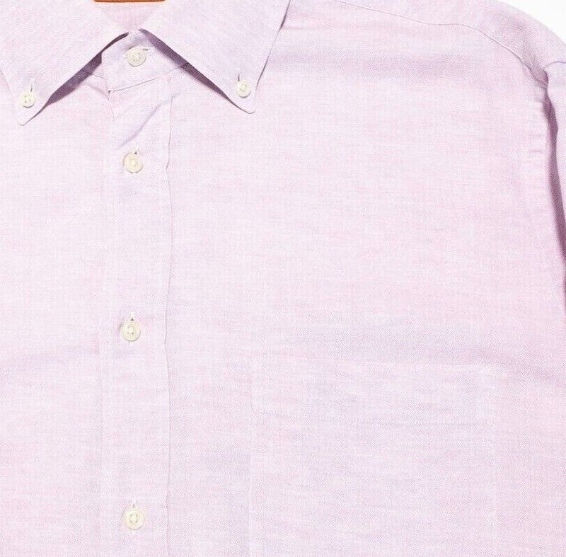 Corneliani Shirt 16.5 Men's Linen Long Sleeve Light Pink/Purple Button-Down