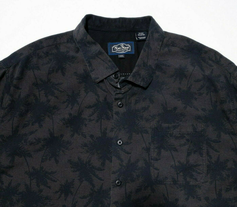 Nat Nast XXL Silk Shirt Men's Hawaiian Floral Palm Bowling Retro Brown Black