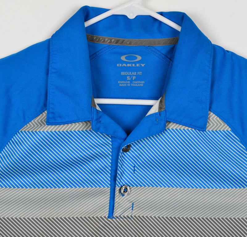 Oakley Hydrolix Men's Sz Small Regular Fit Blue Gray Wavy Stripe Golf Polo Shirt