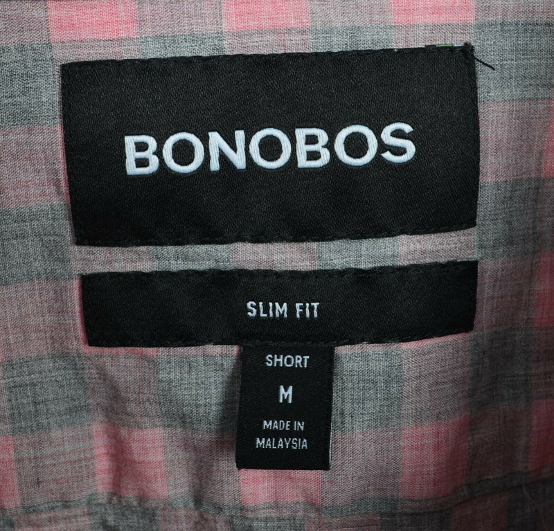 Bonobos Men's Medium Short Slim Fit Pink Gray Check Plaid Button-Down Shirt