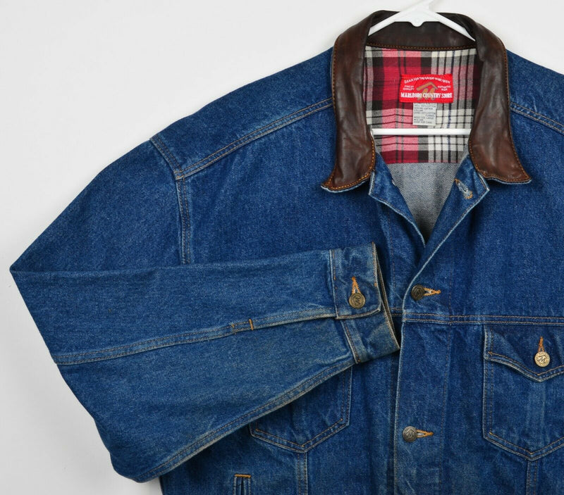 Vintage 90s Marlboro Country Store Men's Large Blue Denim Trucker Jacket