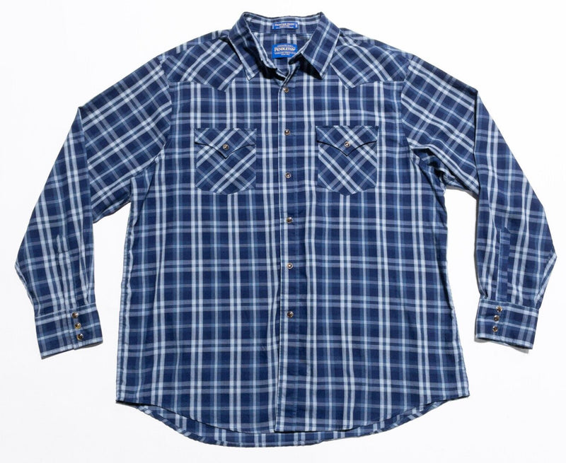 Pendleton Frontier Shirt Men's XL Pearl Snap Western Rockabilly Blue Plaid