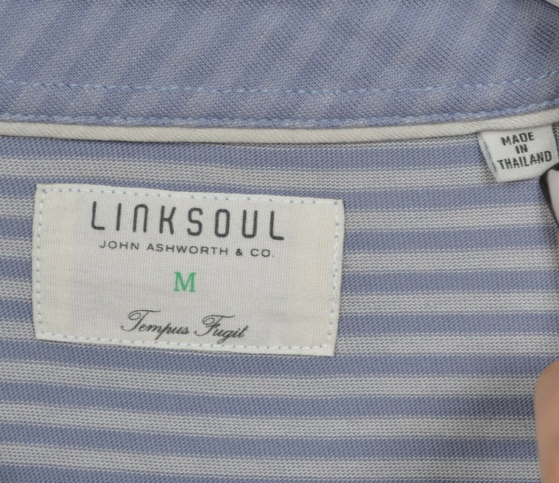 Linksoul Men's Medium Blue/Purple Striped John Ashworth Golf Polo Shirt