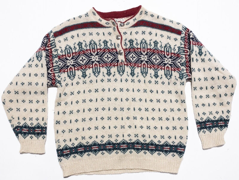 Vintage L.L. Bean Sweater Nordic Women's Large Fair Isle Wool Ski Cream USA 80s