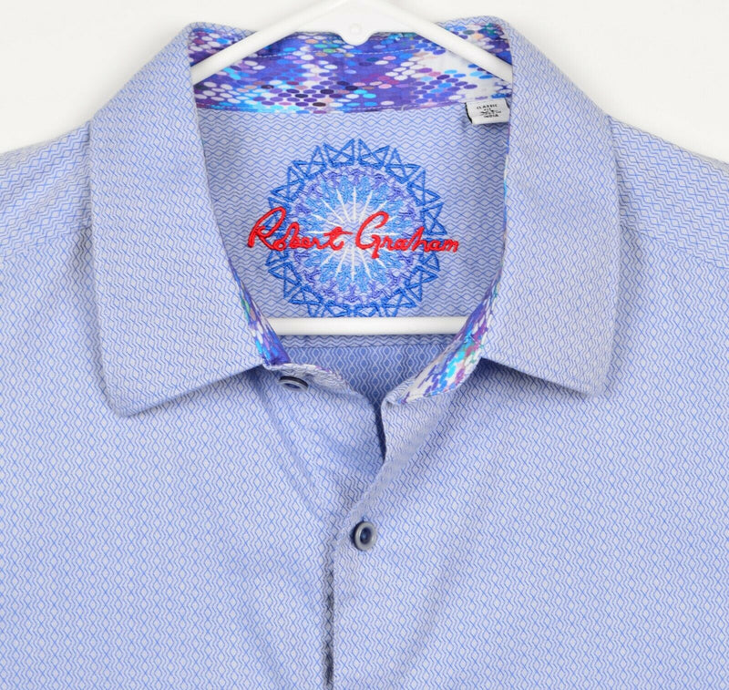 Robert Graham Men's Sz XL Classic Fit Flip Cuff Blue Geometric Long Sleeve Shirt