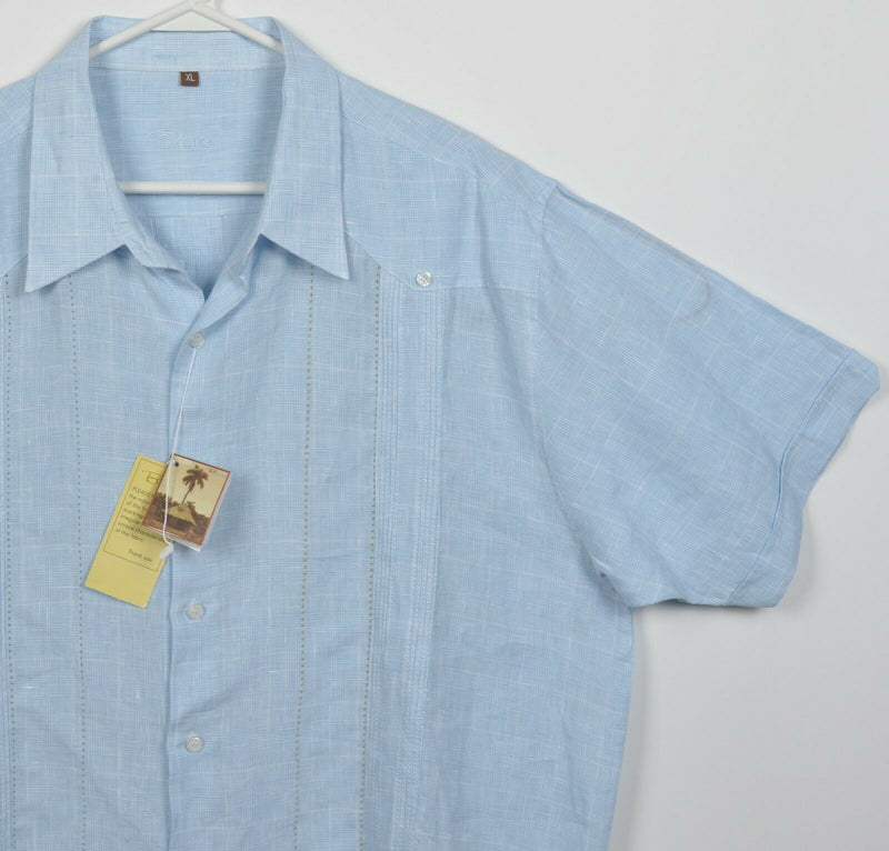 Bohio Men's XL Linen Cotton Blend Blue With Tiny Stripes Camp Shirt