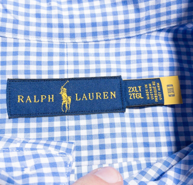 Polo Ralph Lauren Shirt Men's 2XLT Tall Long Sleeve Cotton Blend Blue Check