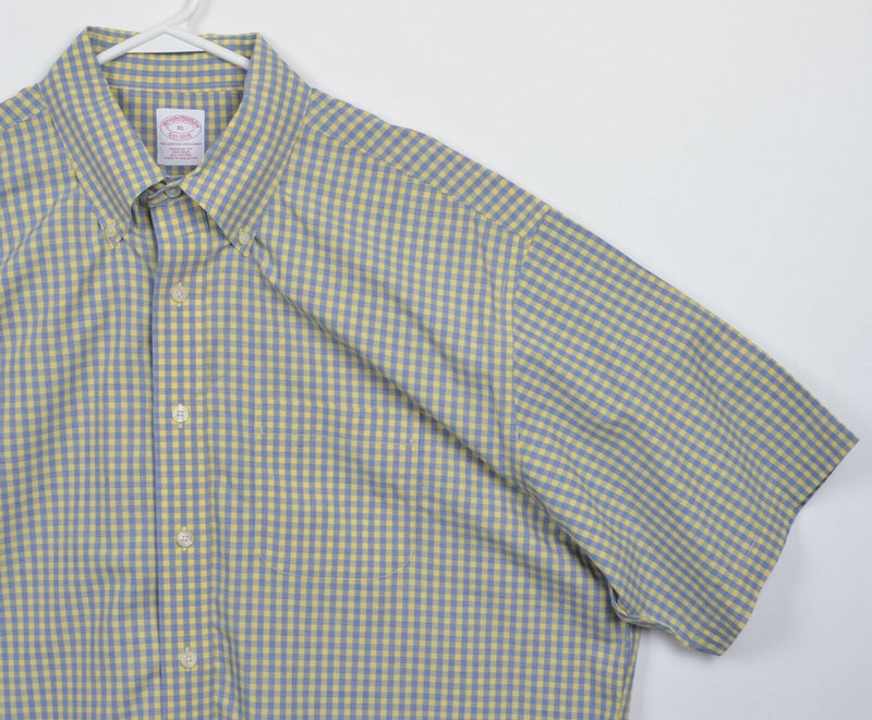 Brooks Brothers Men's XL Regular Yellow Blue Check Non-Iron Button-Down Shirt