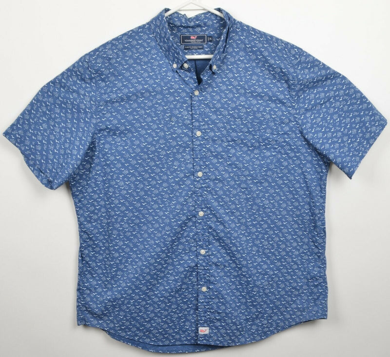 Vineyard Vines Men's XL Slim Fit Murray Blue Bird Wavy Print Button-Down Shirt