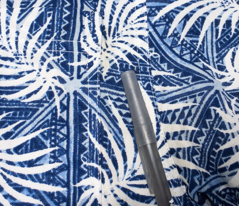 Nat Nast Silk Shirt Medium Men's Hawaiian Floral Palm Blue White Luxury Original