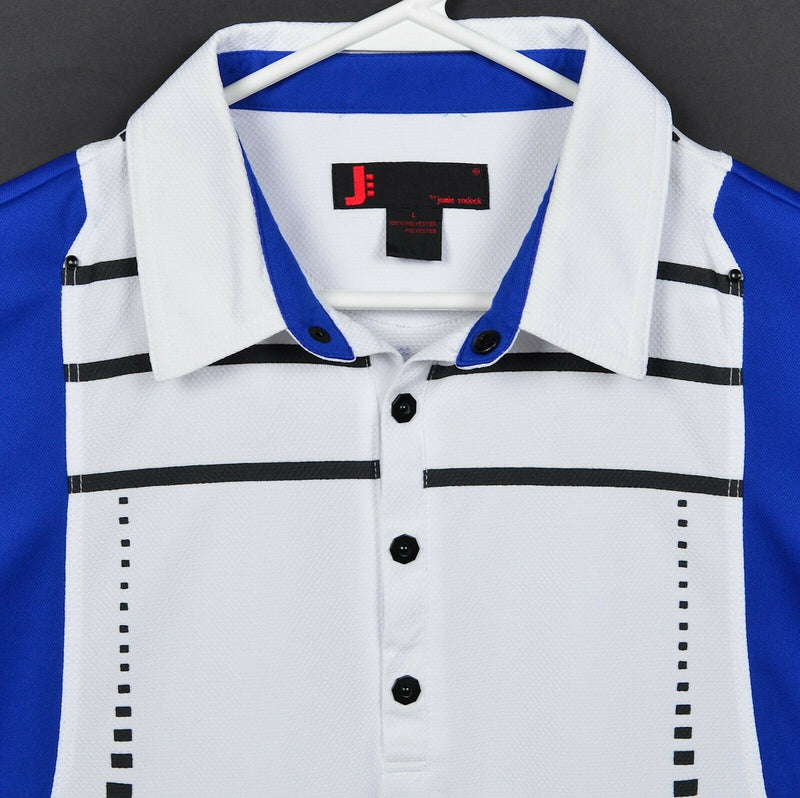 Jamie Sadock Men's Large Snap-Front Blue White Geometric Wicking Golf Polo Shirt