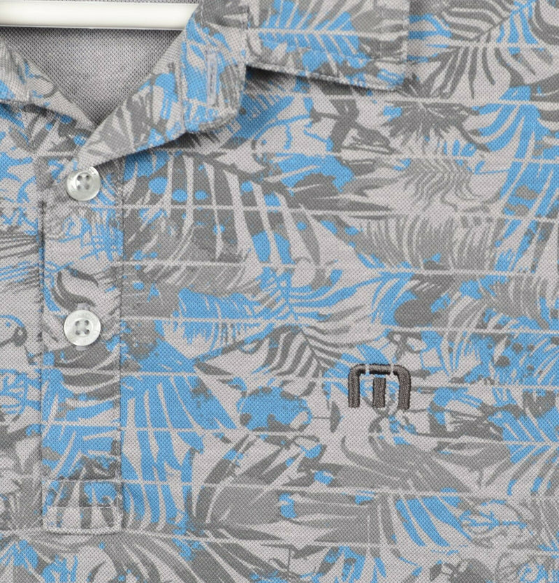 Travis Mathew Men's Medium Blue Gray Floral Parrot Poly Blend Golf Polo Shirt