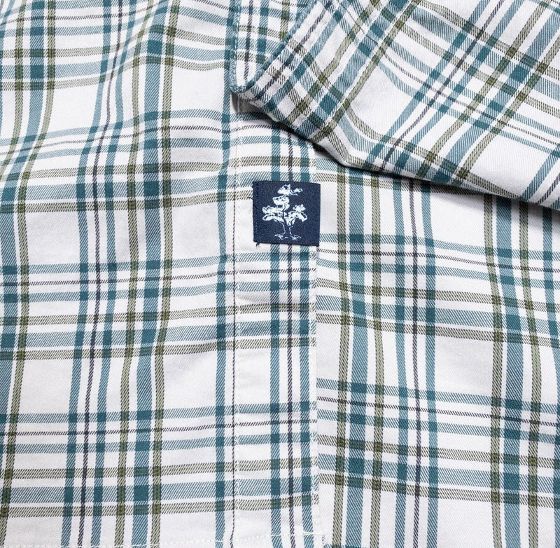 Stio Shirt 2XL Men's Long Sleeve Button-Front White Teal Plaid Cotton Blend