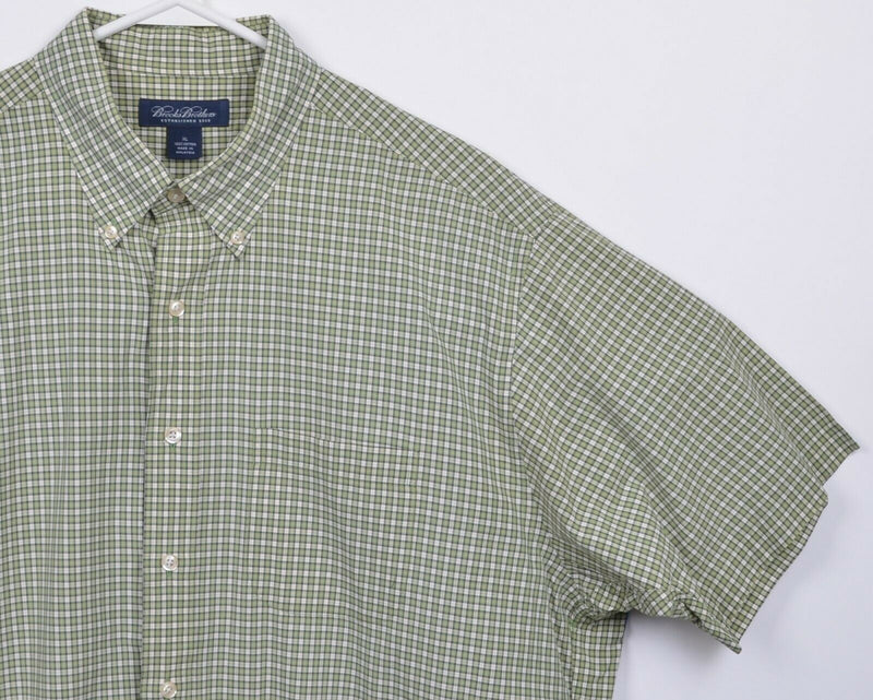 Brooks Brothers Men's XL Green Yellow Plaid Short Sleeve Button-Down Shirt