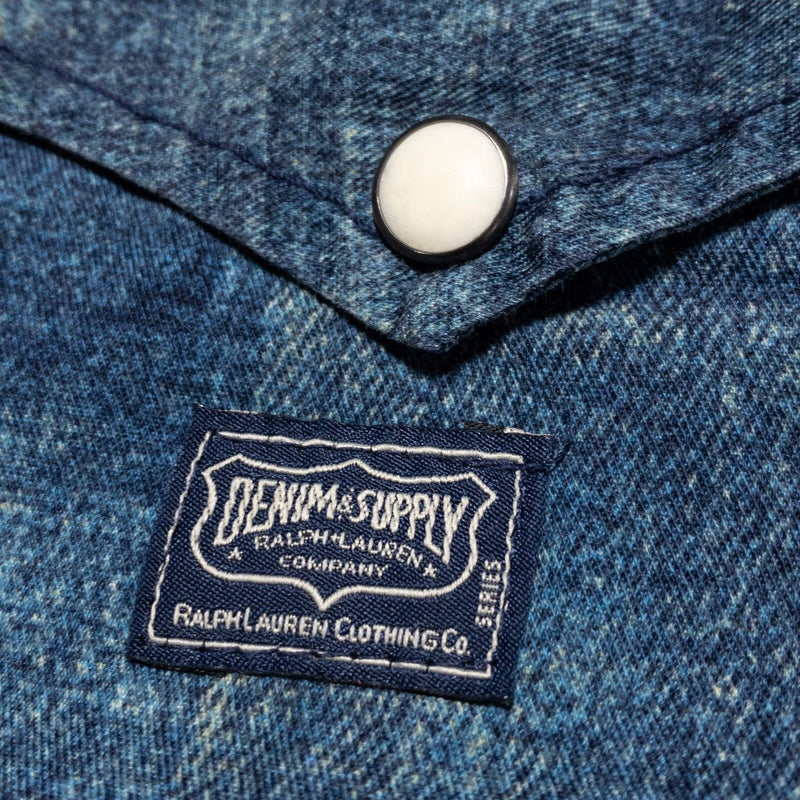 Denim & Supply Ralph Lauren Patchwork Pearl Snap Shirt Men's Medium Indigo RRL