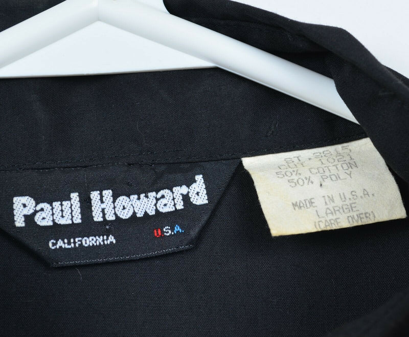 Vintage 70s Paul Howard Men's Large Bib Western Rodeo Black Piped Shirt