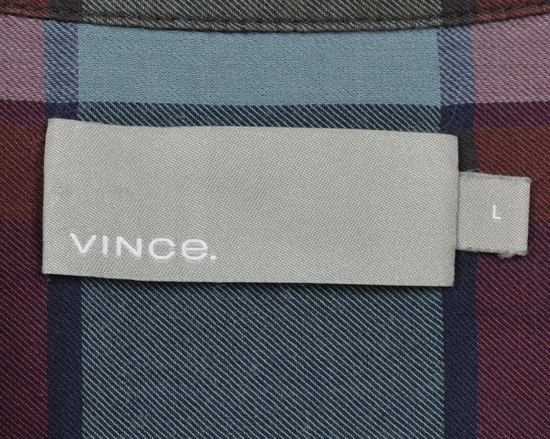 VINCE. Men's Large Cotton Tencel Blend Blue Plaid Button-Front Flannel Shirt