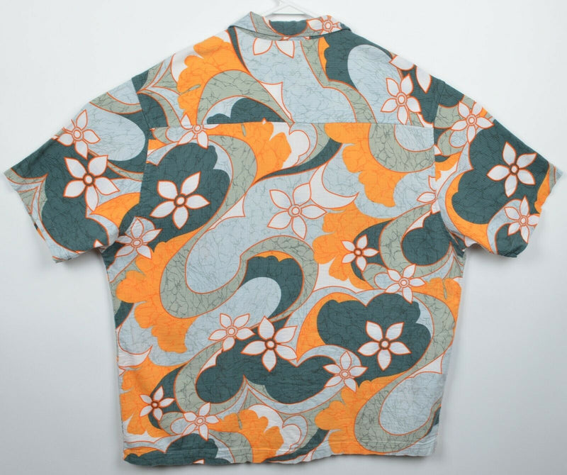 Vintage 90s Rusty Surfboards Men's XL Floral Geometric Rayon Hawaiian Shirt