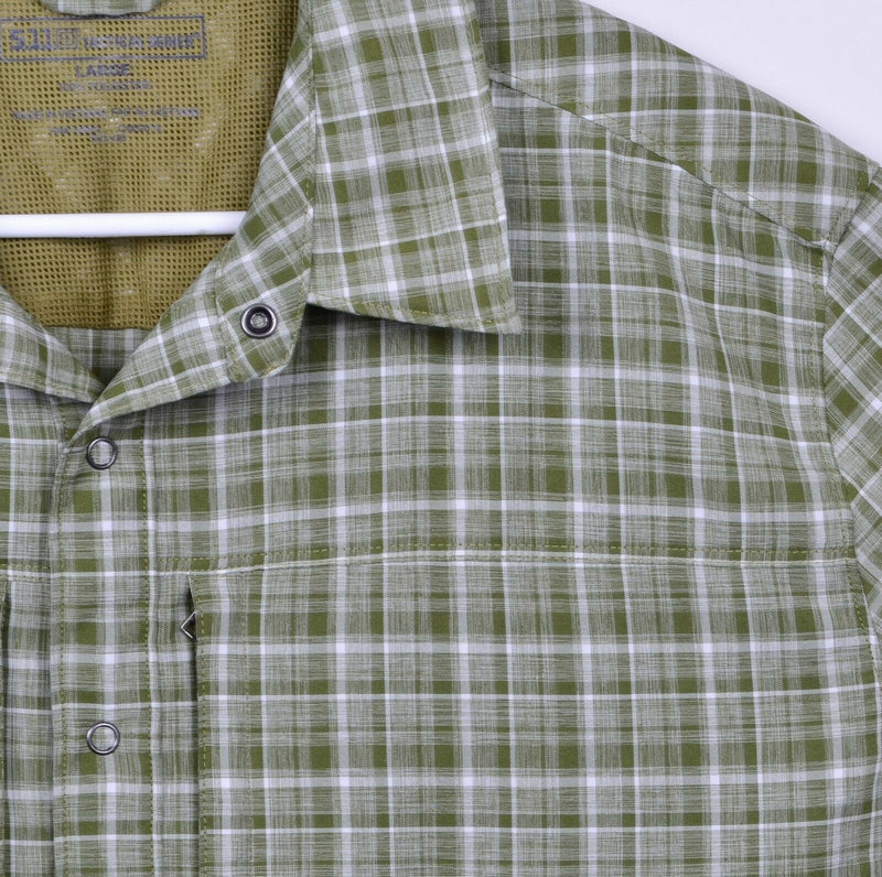 5.11 Tactical Series Men's Sz Large Snap-Front Green Plaid Conceal Carry Shirt