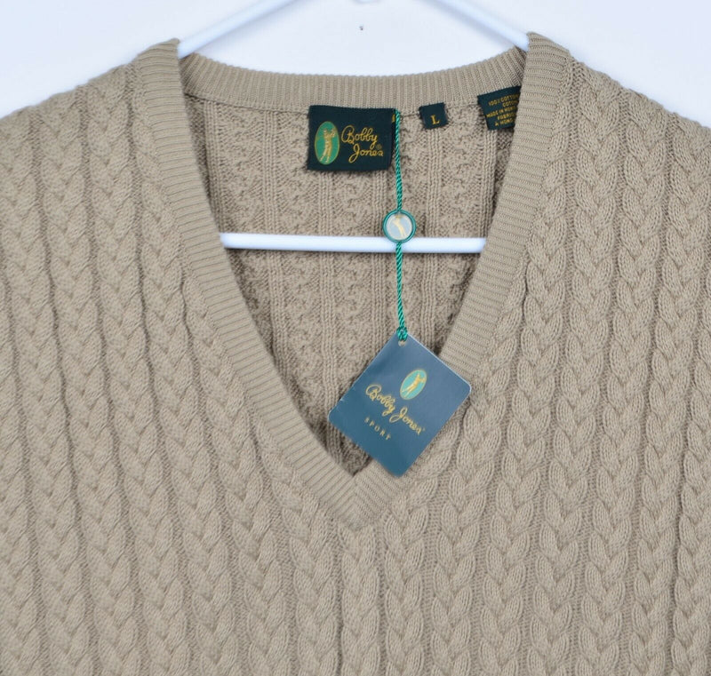 Bobby Jones Men's Sz Large Cable-Knit V-neck Tan Pullover Golf Sweater Vest NWT