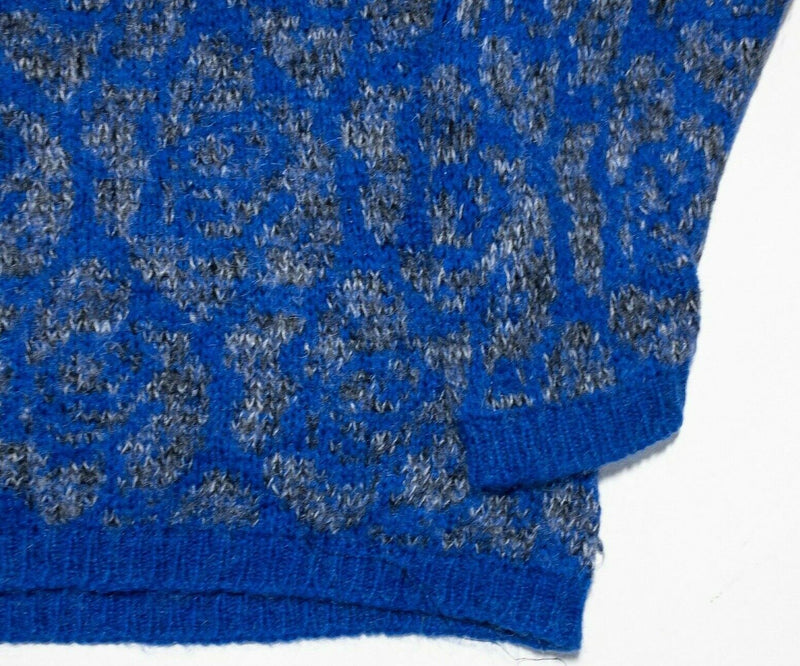 Benetton Sweater Women's Fits Large Blue Paisley Italy Vintage Crewneck Pullover