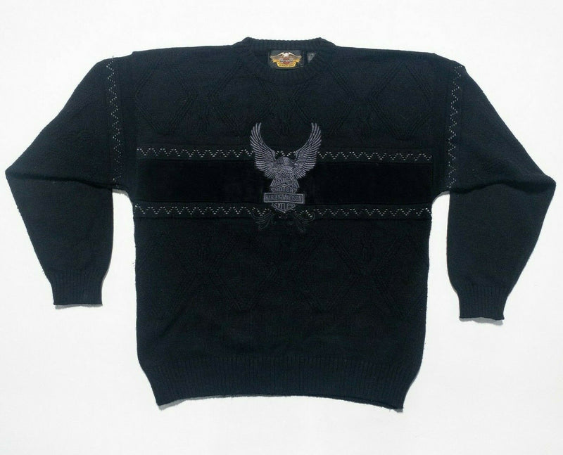 Harley-Davidson Men's XL Eagle Embroidered Leather Striped Knit Vintage Sweater