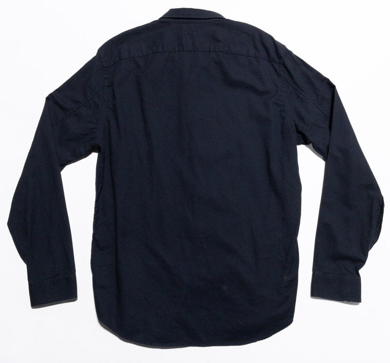John Varvatos Pearl Snap Shirt Men's Large Solid Black Rockabilly Long Sleeve