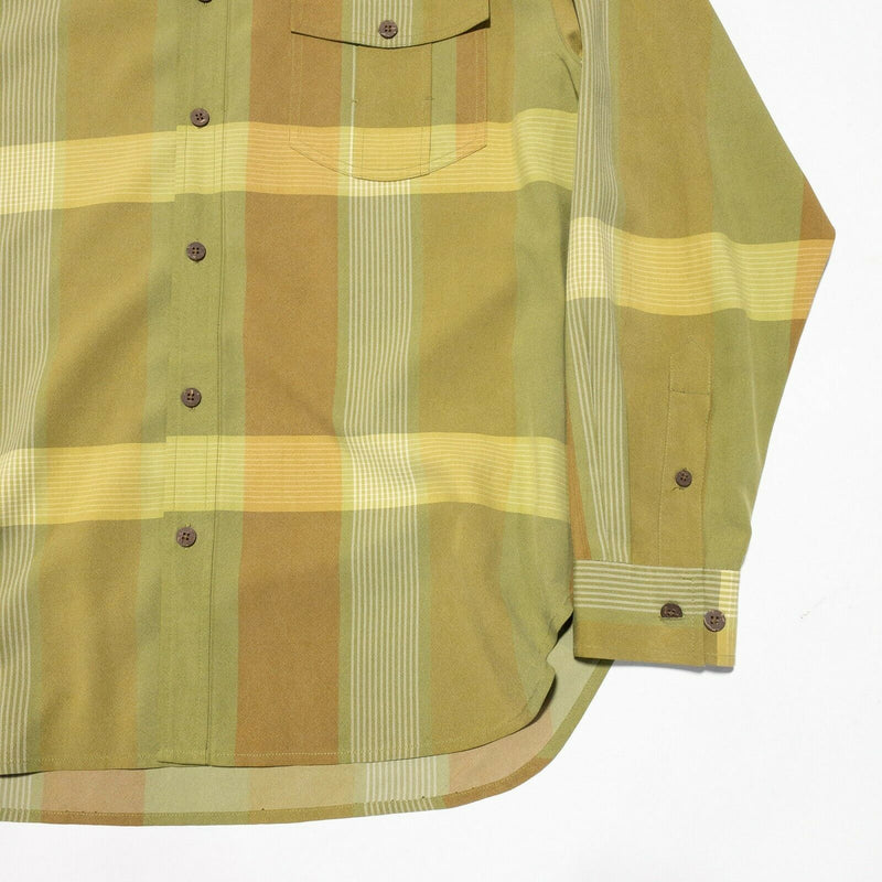 Tommy Bahama Silk Long Sleeve Button-Down Shirt Green Yellow Plaid Men's Medium