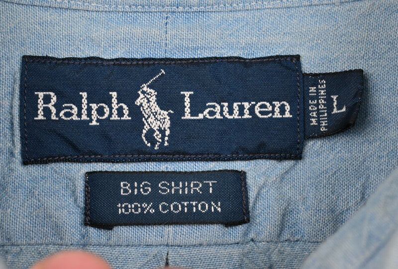 Polo Ralph Lauren Men's Sz Large BIG Shirt Denim Chambray Long Sleeve Shirt