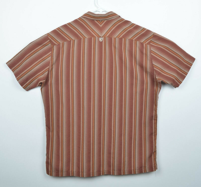 Kuhl Men's Sz XL Seersucker Brown Striped Hiking Outdoors Button-Front Shirt
