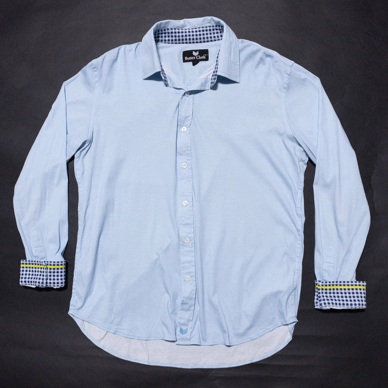 Butter Cloth Shirt Men's Large Flip Cuff Light Blue Button-Front Casual