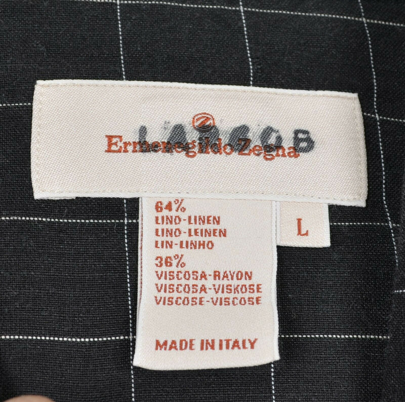 Ermenegildo Zenga Men's Large Linen Blend Black Graph Check Made in Italy Shirt