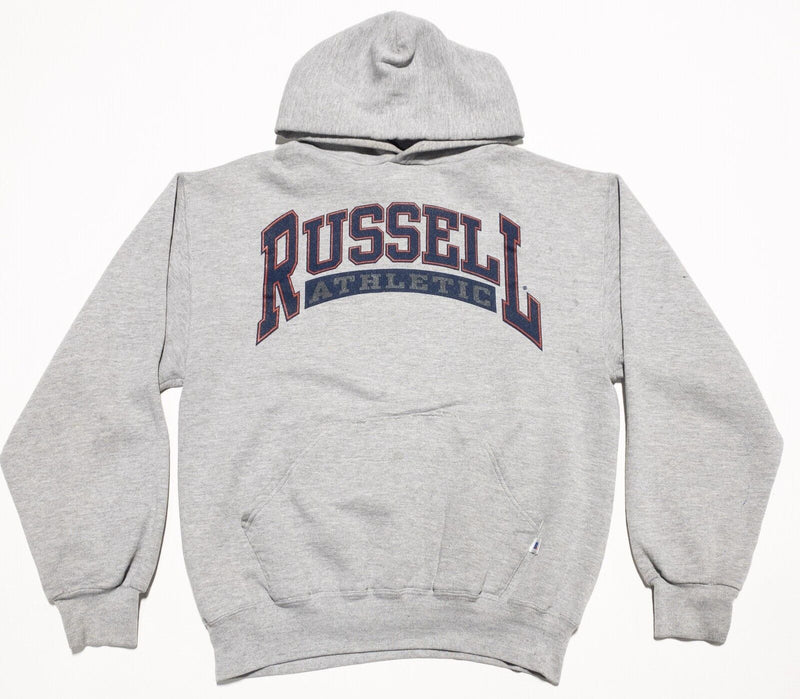 Vintage Russell Athletic Hoodie Men's Medium Sweatshirt Gray Spell Out Logo USA