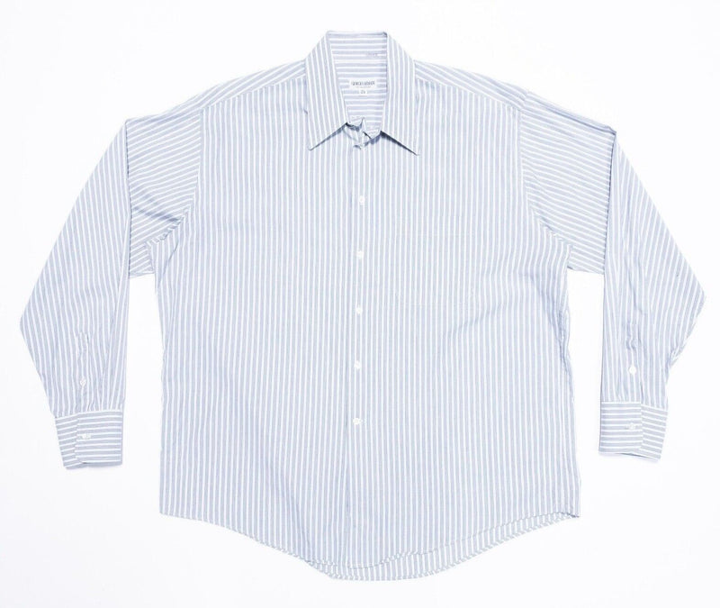 Giorgio Armani Le Collezioni Shirt 16.5 34/35 Mens White Blue Stripe Dress Shirt