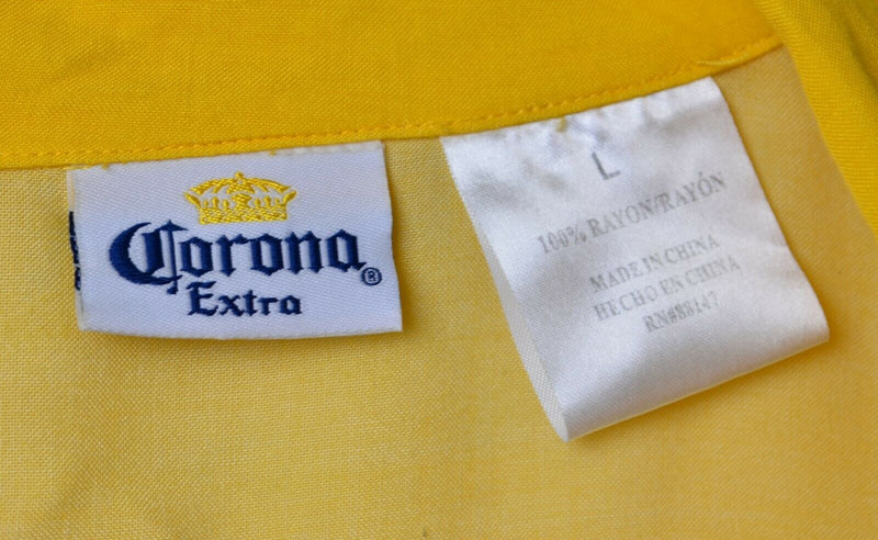 Corona Extra Men's Sz Large 100% Rayon Beer Golden Yellow Floral Hawaiian Shirt
