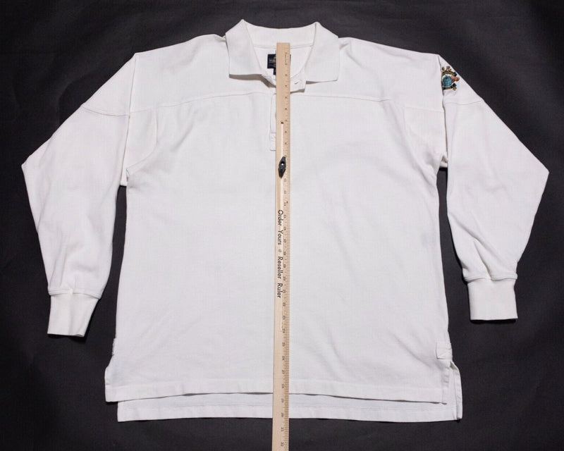 Willis & Geiger Polo Men's Large Long Sleeve Solid White Crest Logo Outfitters