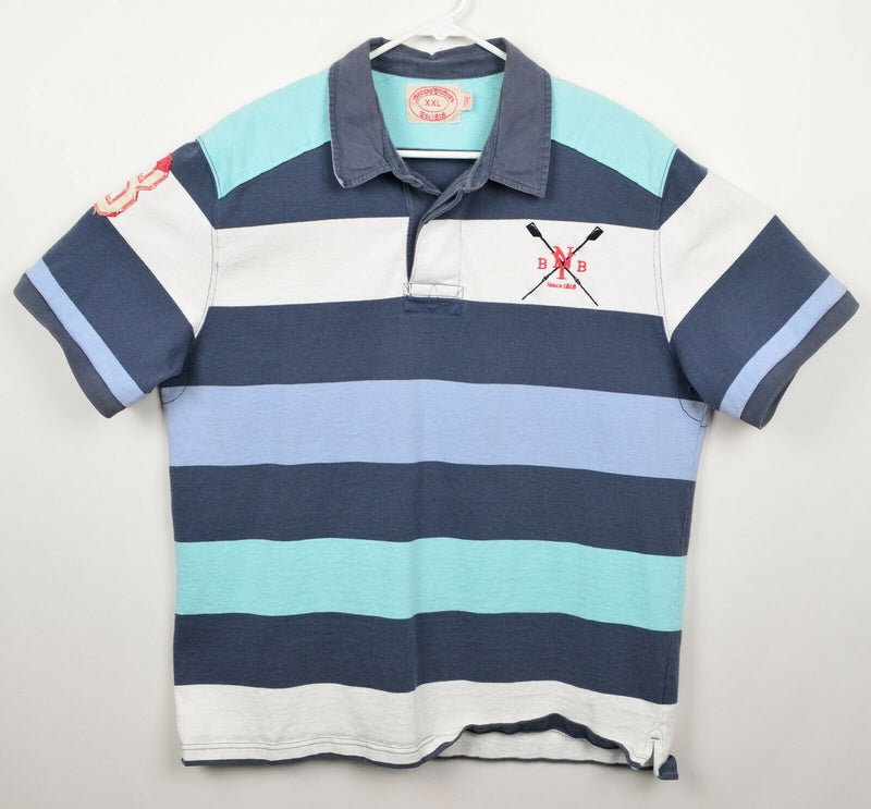 Brooks Brothers Men's Sz 2XL Blue Chunky Striped Rowing Logo Polo Rugby Shirt
