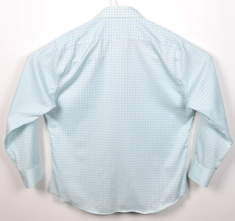 Twillory Men's 17.5 34/35 Mint Green Blue Plaid NonIron SafeCotton Dress Shirt