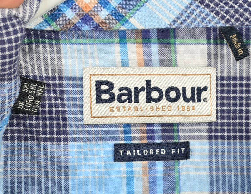 Barbour Men's 2XL Tailored Fit Blue Black Plaid Button-Down Warren Sport Shirt