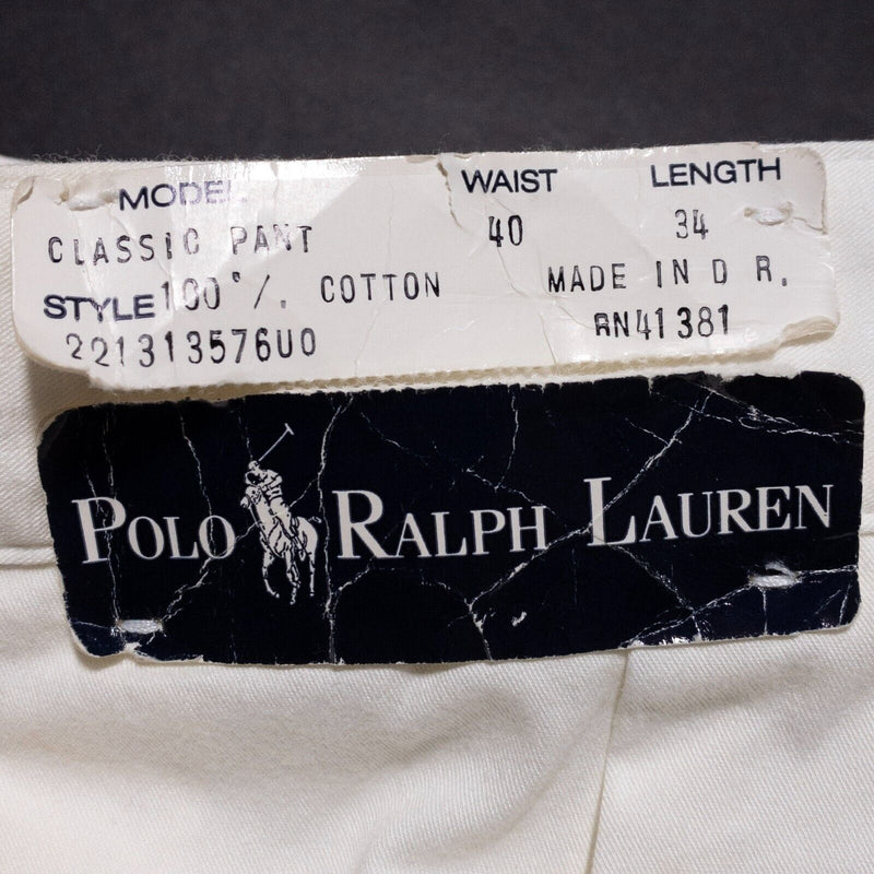 Polo Ralph Lauren Chino Pants Men's 40x34 Vintage Pleated Preppy Vintage White