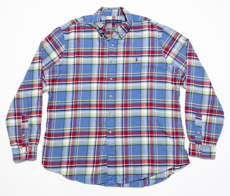 Polo Ralph Lauren Flannel Shirt XXL Men's Long Sleeve Blue Red Plaid Button 2XL