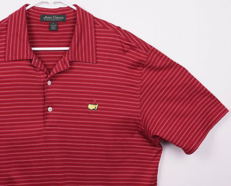 Amen Corner Men's Sz Large Masters Golf Tournament Red Striped Pima Polo Shirt